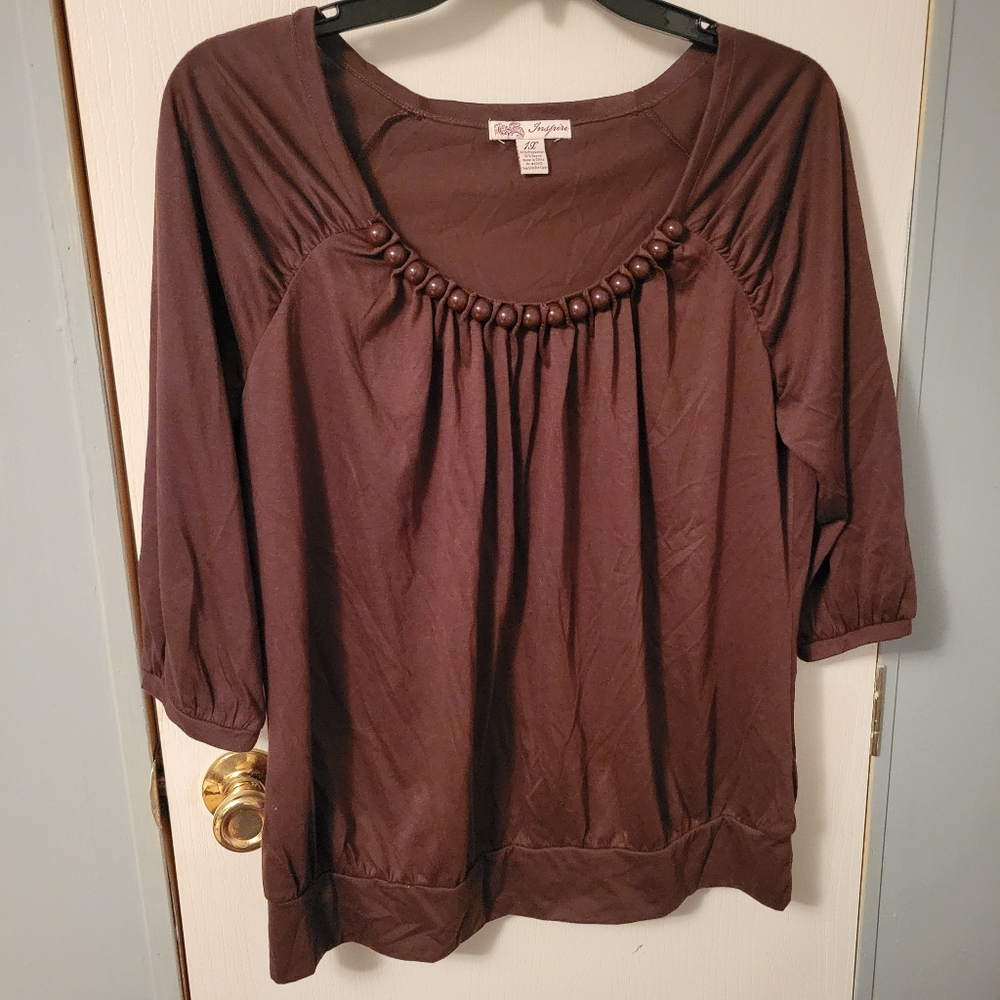 Inspire Brand Half Sleeve Beaded Neck Blouse